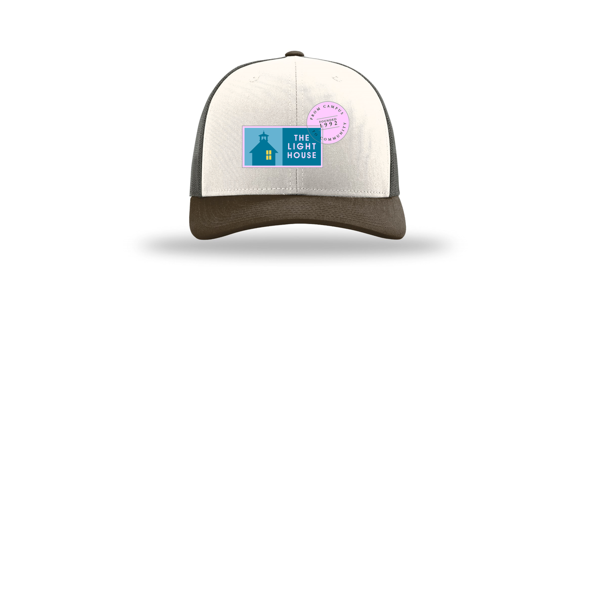 lhcampus-richardson-trucker-cap-embroidery-capfront-R112-creamgreybrownbrown-flat-front