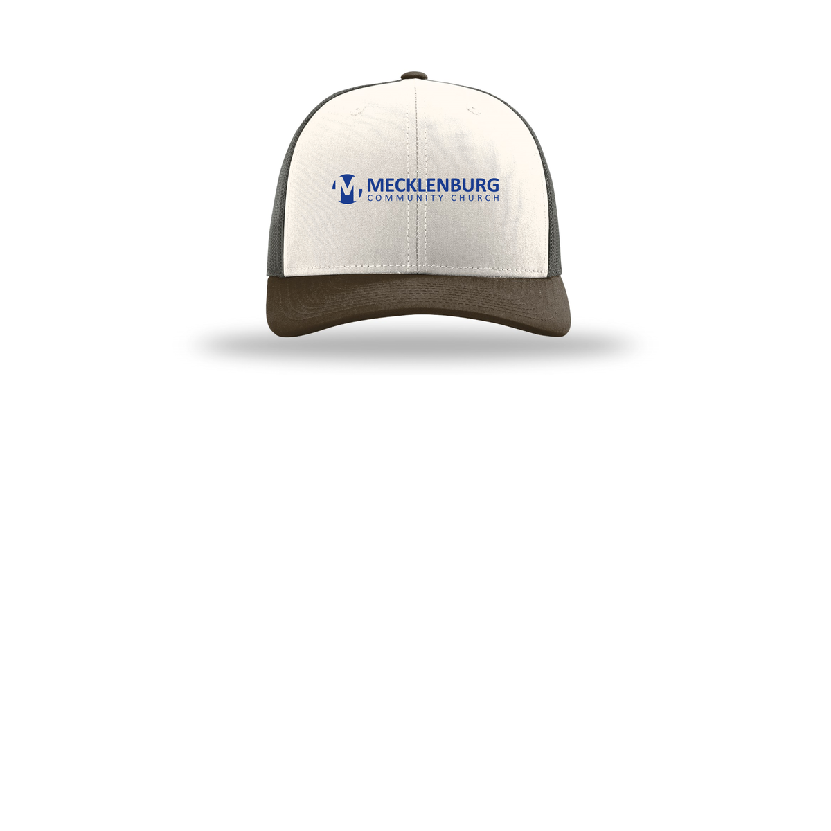 mecklenburg-richardson-trucker-cap-embroidery-capfront-R112-creamgreybrownbrown-flat-front