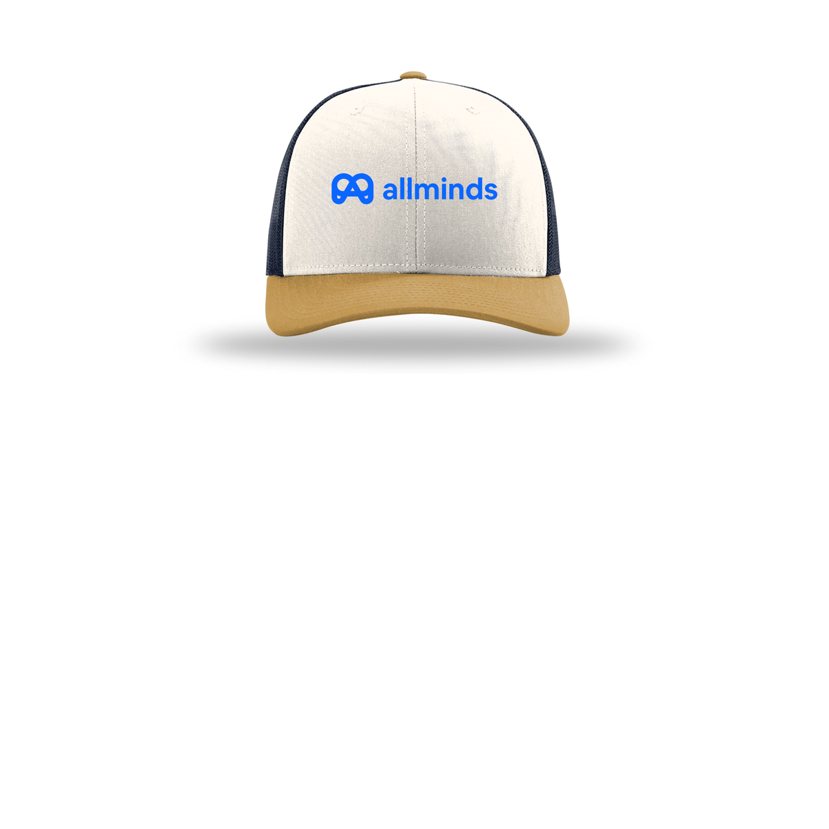 getallminds-richardson-trucker-cap-embroidery-capfront-R112-creamnavyambergold-flat-front