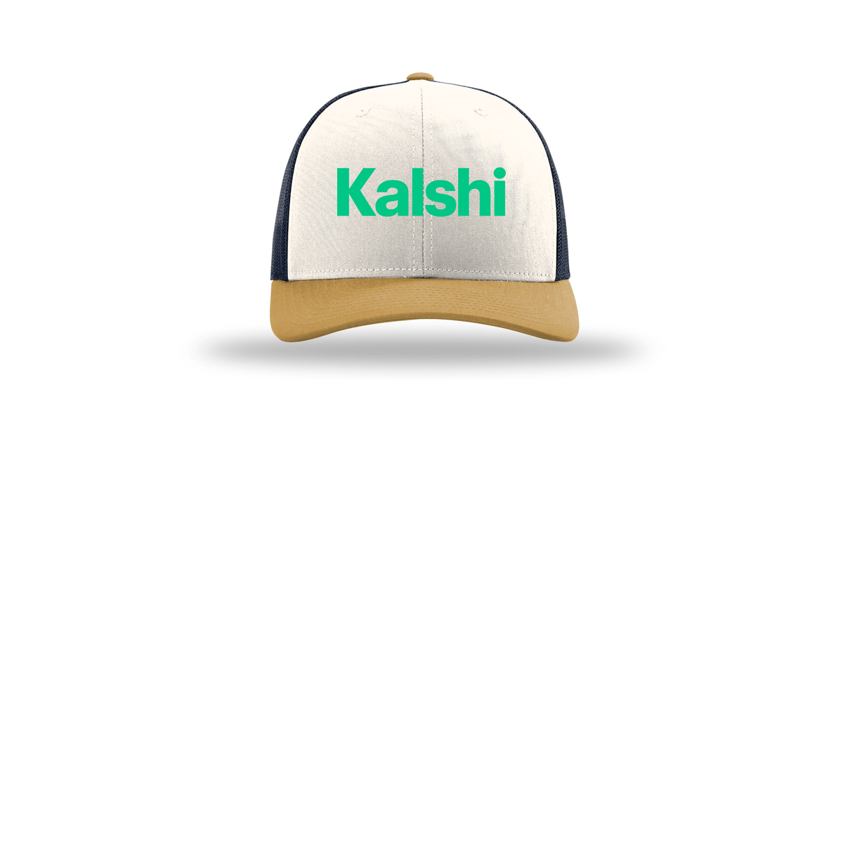 kalshi-richardson-trucker-cap-embroidery-capfront-R112-creamnavyambergold-flat-front