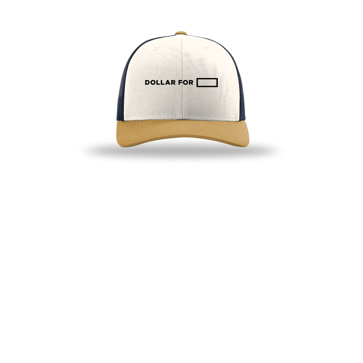 dollarfor-richardson-trucker-cap-embroidery-capfront-R112-creamnavyambergold-flat-front