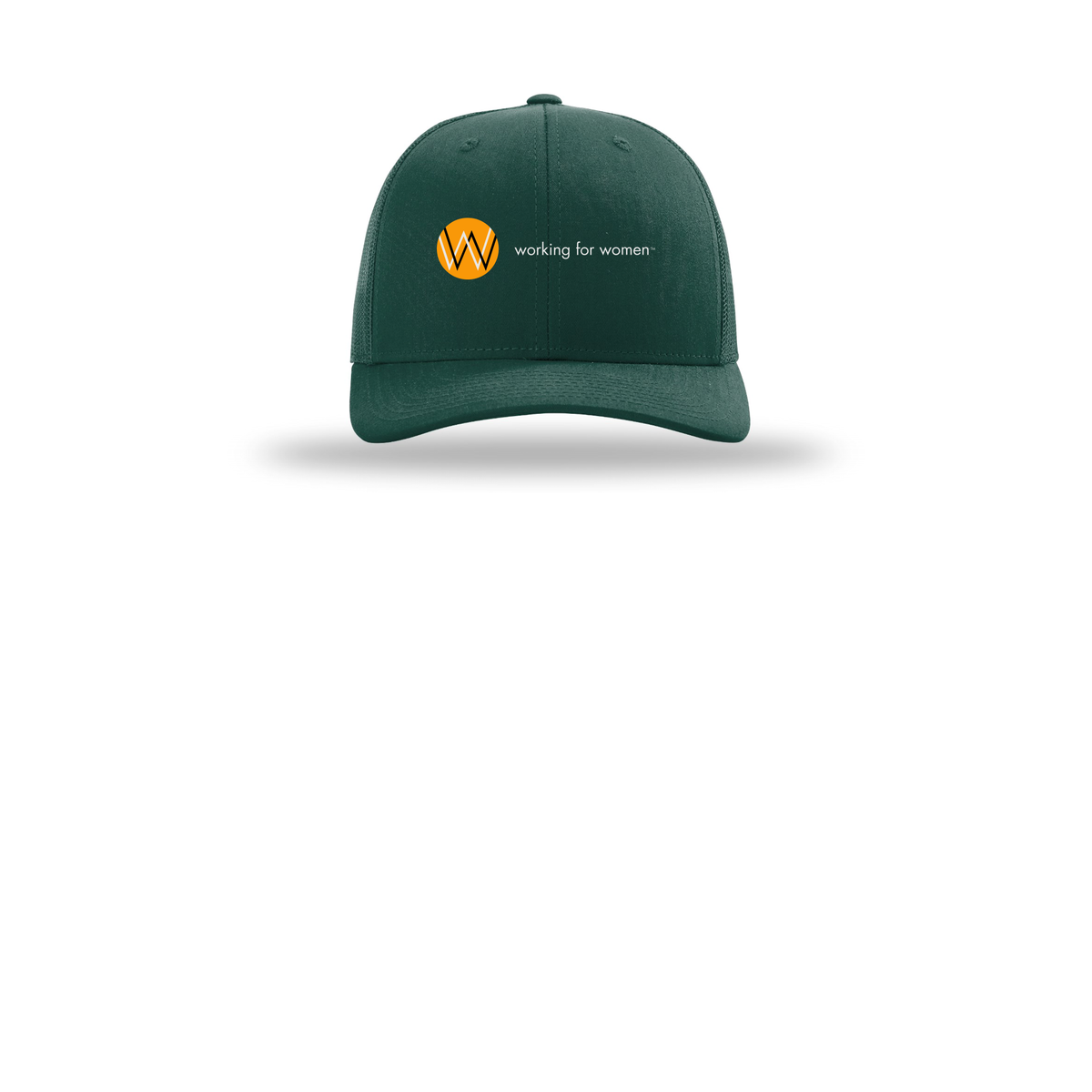 workingforwomen-richardson-trucker-cap-embroidery-capfront-R112-darkgreen-flat-front