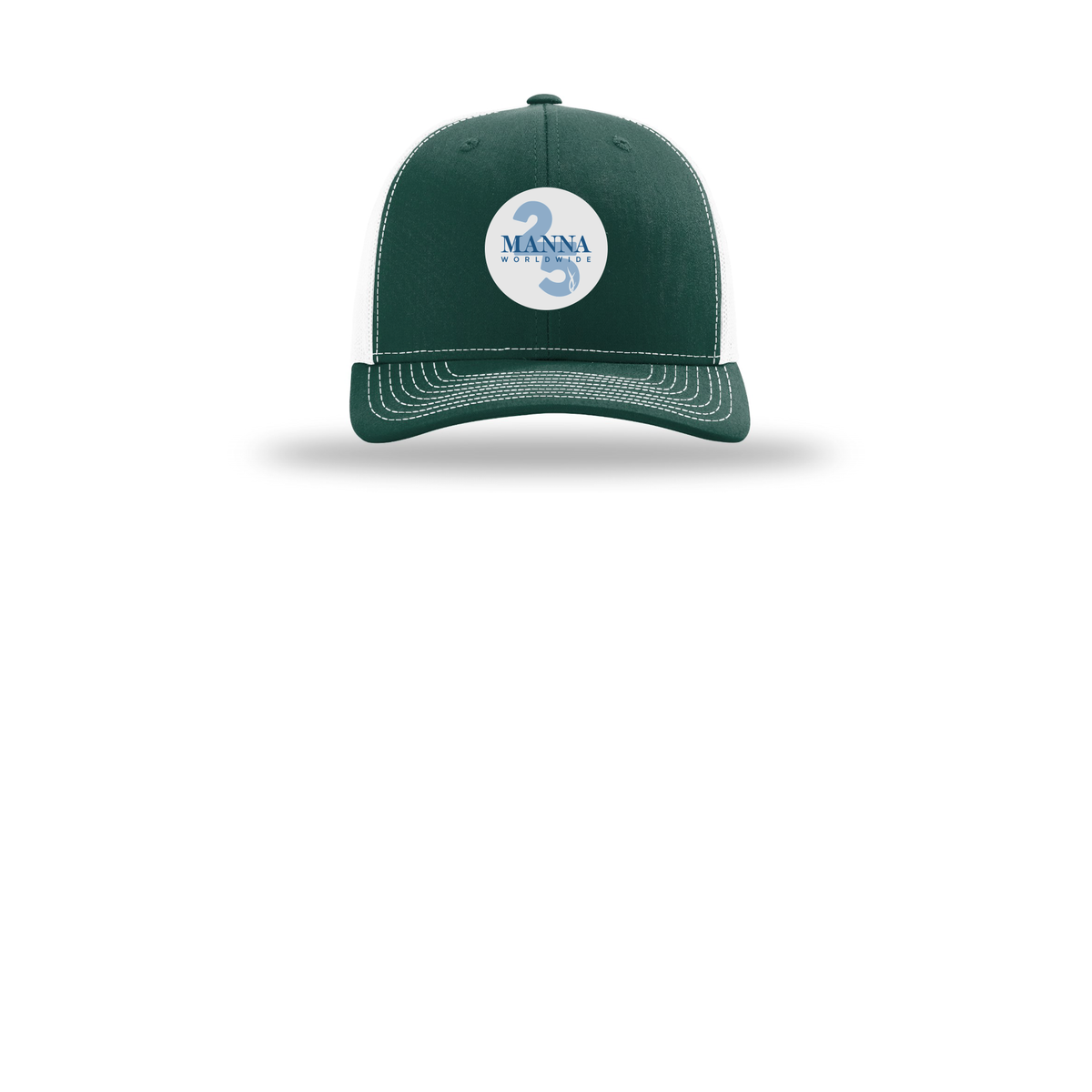 mannaworldwide-richardson-trucker-cap-embroidery-capfront-R112-darkgreenwhite-flat-front