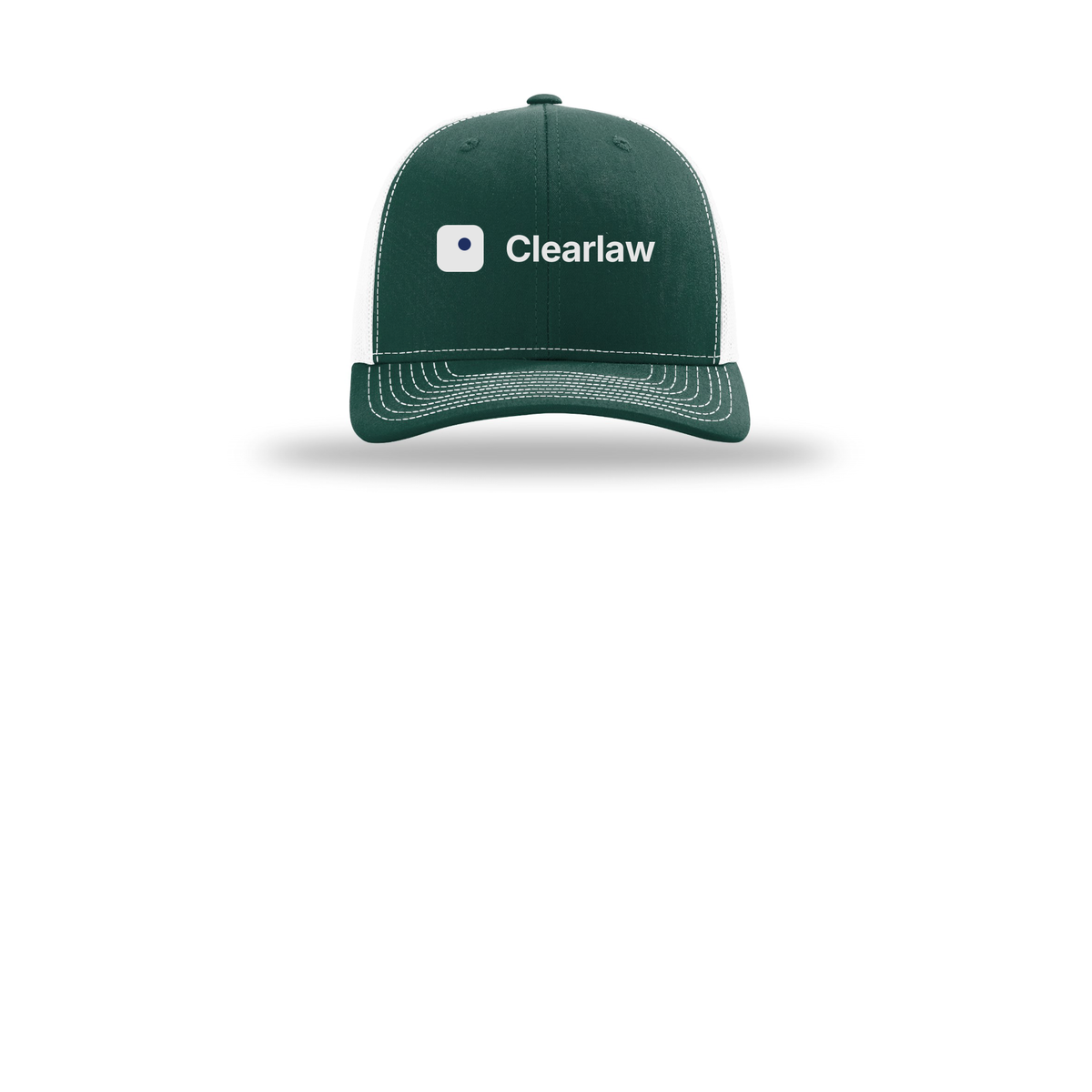 clearlaw-richardson-trucker-cap-embroidery-capfront-R112-darkgreenwhite-flat-front
