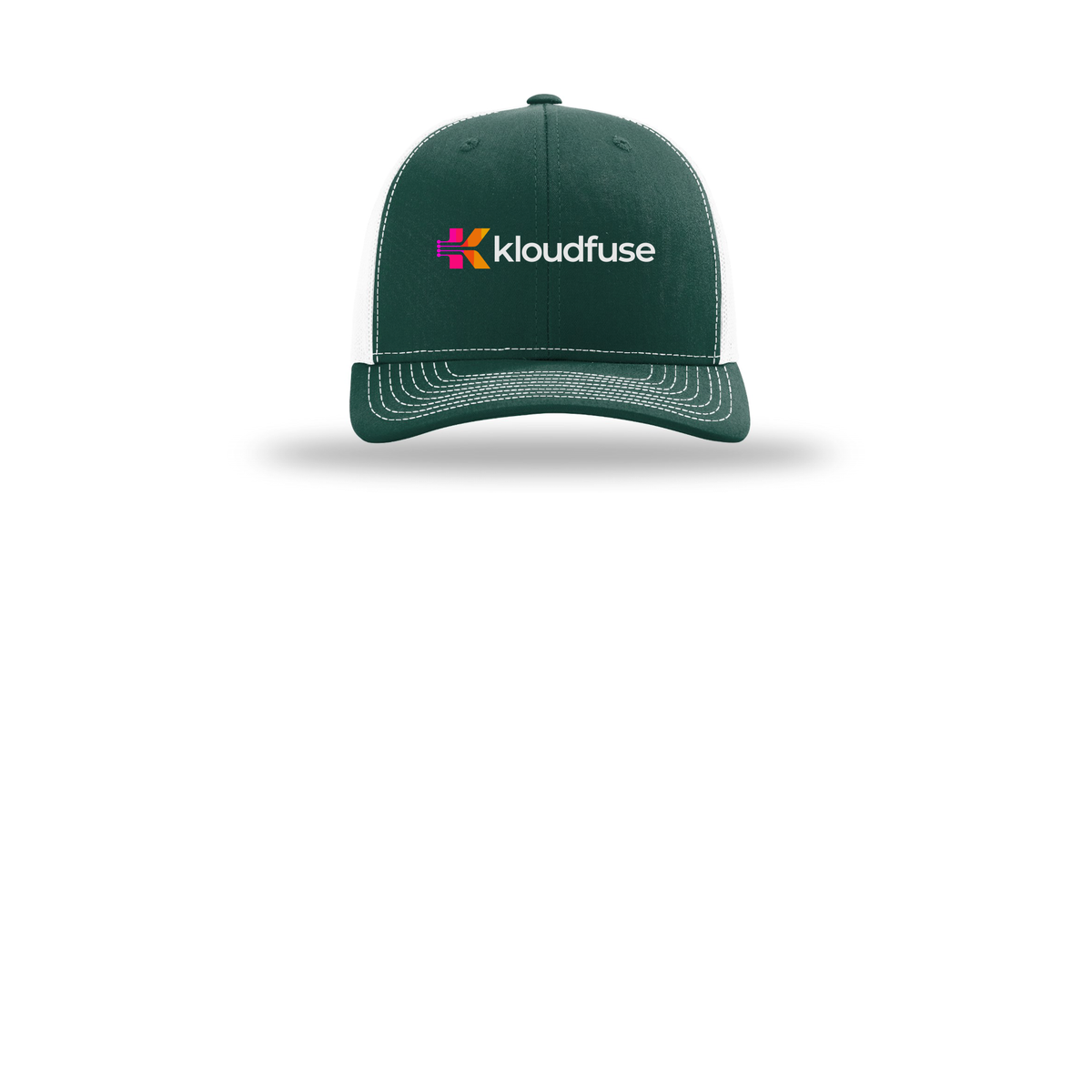 kloudfuse-richardson-trucker-cap-embroidery-capfront-R112-darkgreenwhite-flat-front