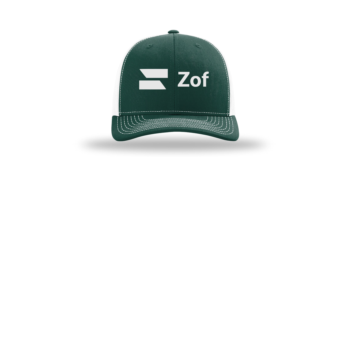 zof-richardson-trucker-cap-embroidery-capfront-R112-darkgreenwhite-flat-front
