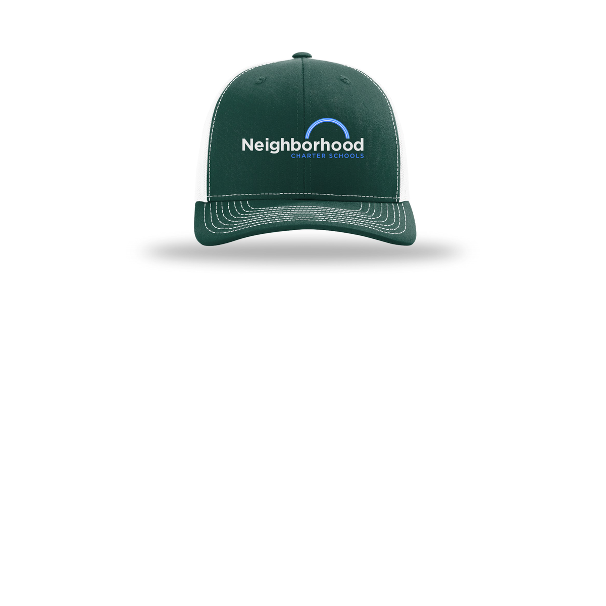 ncschools-richardson-trucker-cap-embroidery-capfront-R112-darkgreenwhite-flat-front