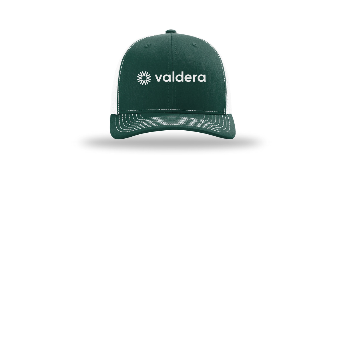 valdera-richardson-trucker-cap-embroidery-capfront-R112-darkgreenwhite-flat-front