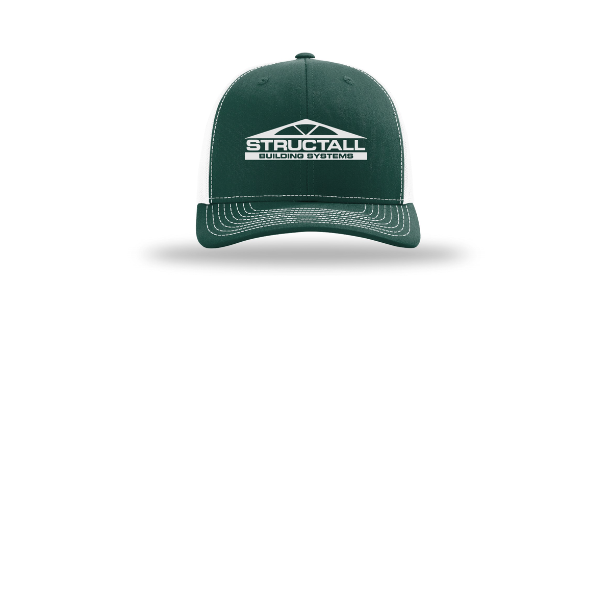 structall-richardson-trucker-cap-embroidery-capfront-R112-darkgreenwhite-flat-front