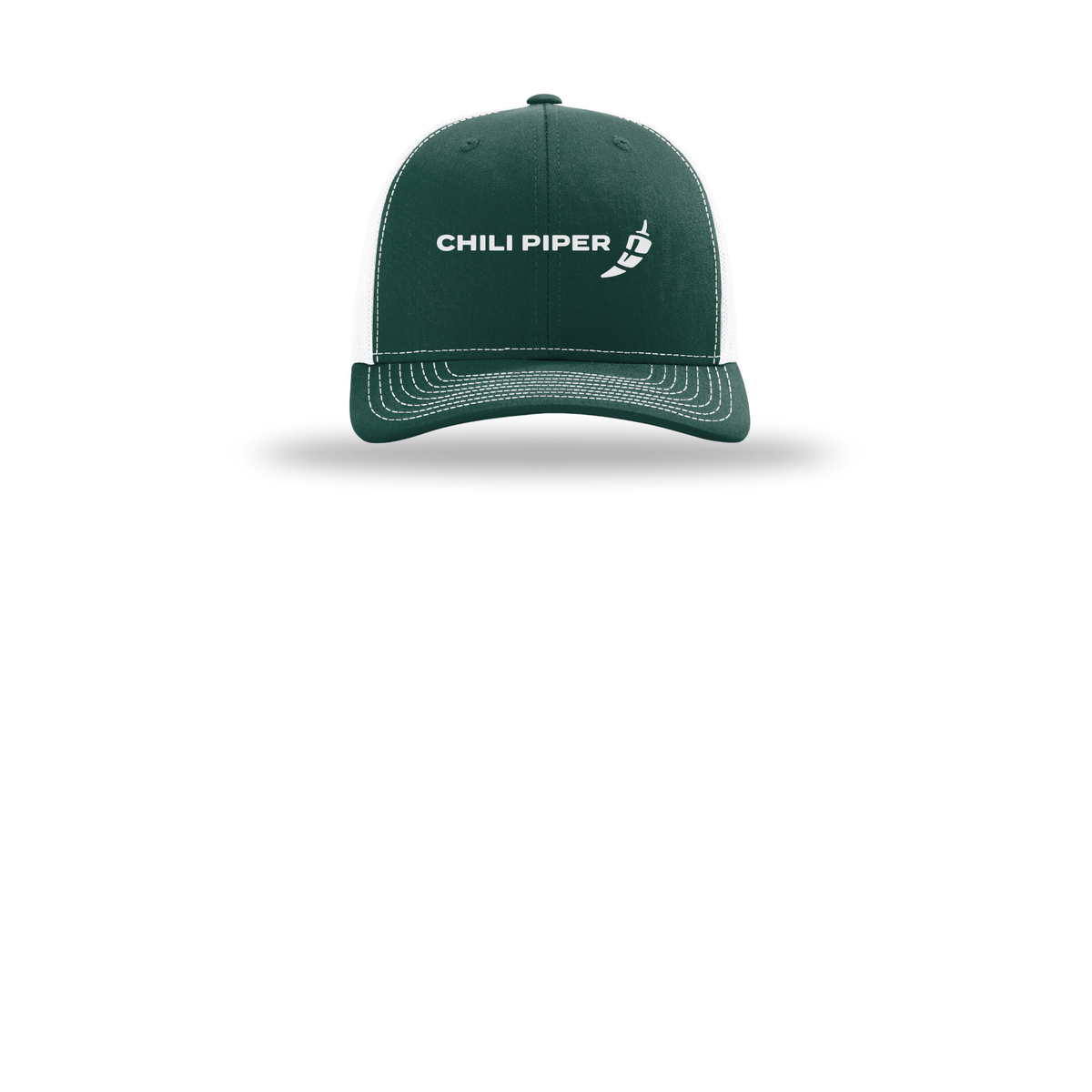chilipiper-richardson-trucker-cap-embroidery-capfront-R112-darkgreenwhite-flat-front