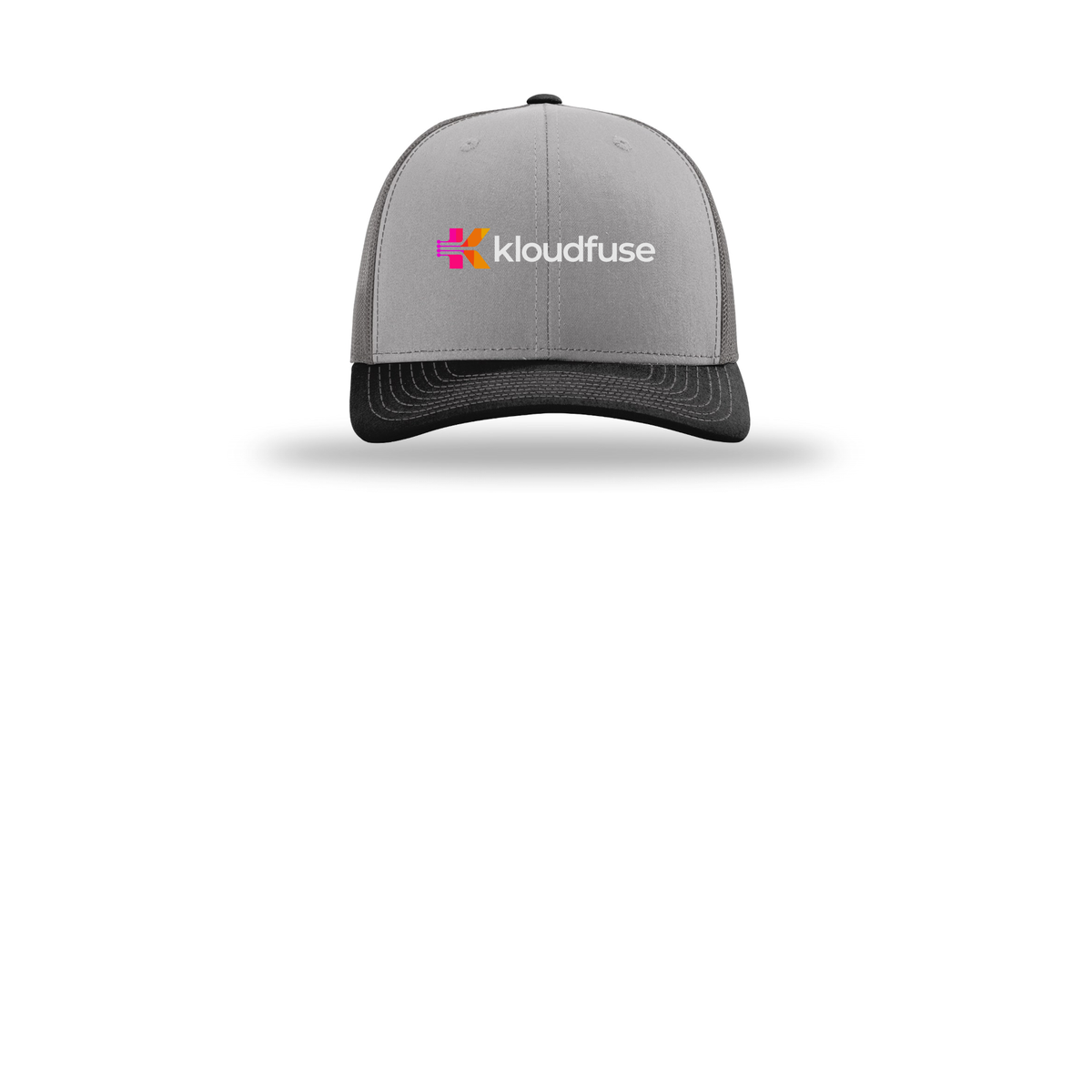 kloudfuse-richardson-trucker-cap-embroidery-capfront-R112-greycharcoalblack-flat-front