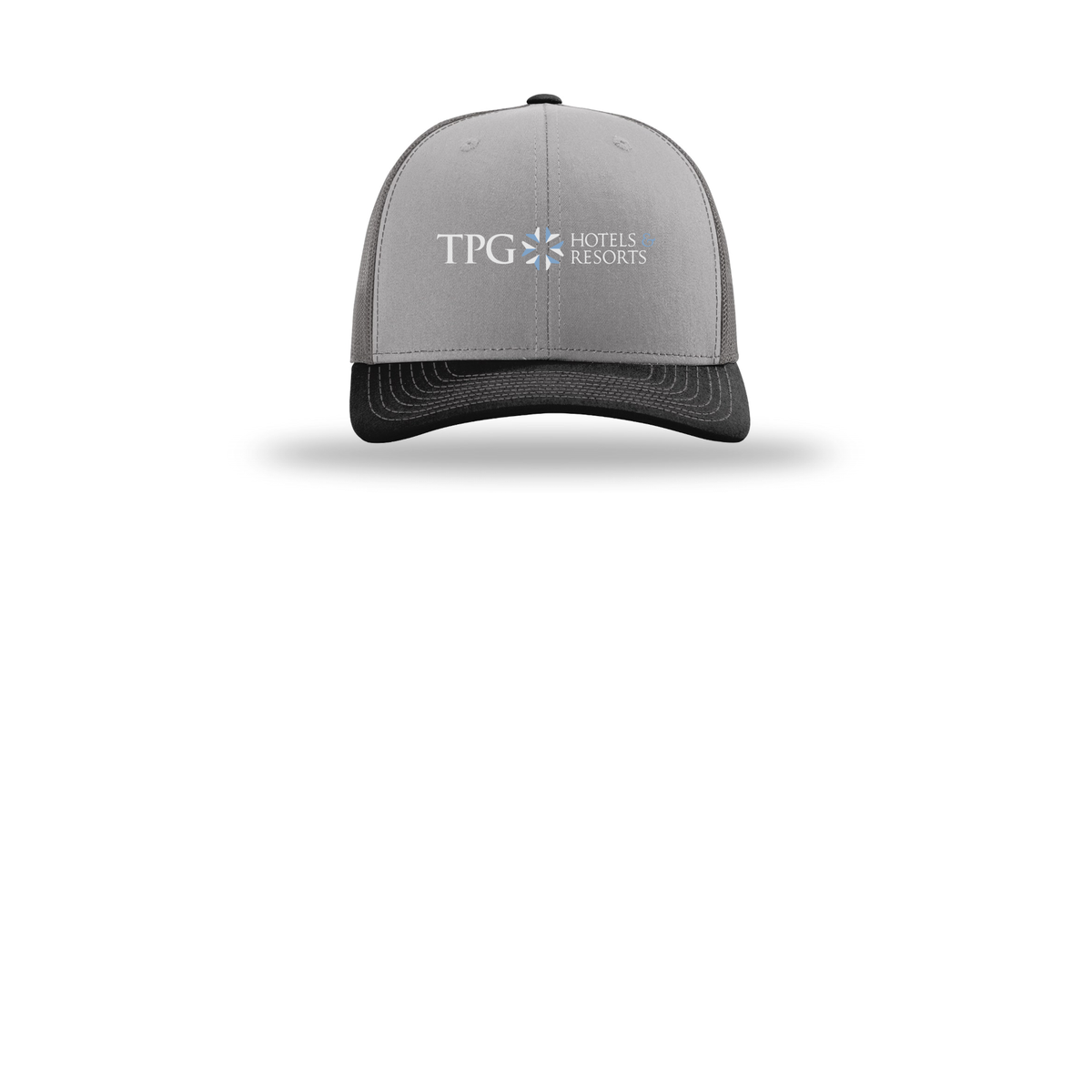 tpghotelsandresorts-richardson-trucker-cap-embroidery-capfront-R112-greycharcoalblack-flat-front