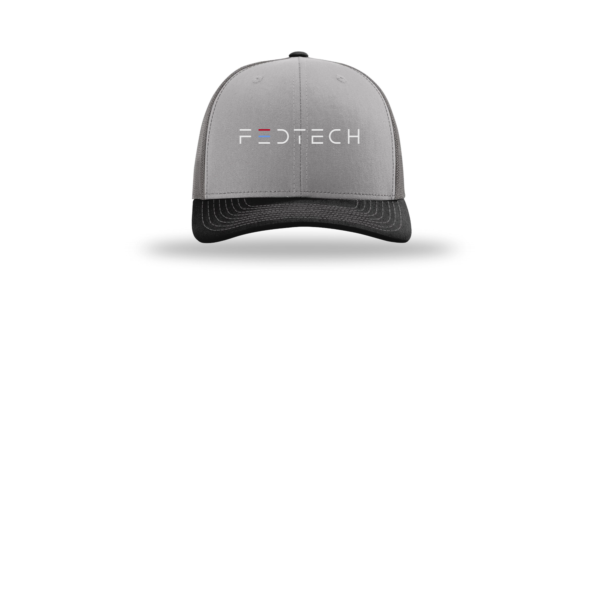 fedtech-richardson-trucker-cap-embroidery-capfront-R112-greycharcoalblack-flat-front