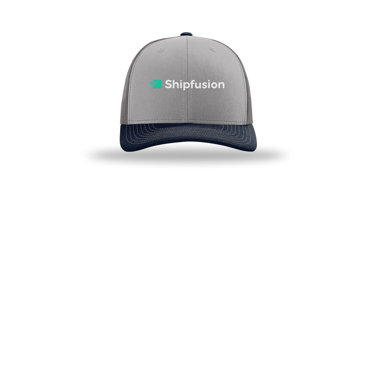 shipfusion-richardson-trucker-cap-embroidery-capfront-R112-greycharcoalnavy-flat-front