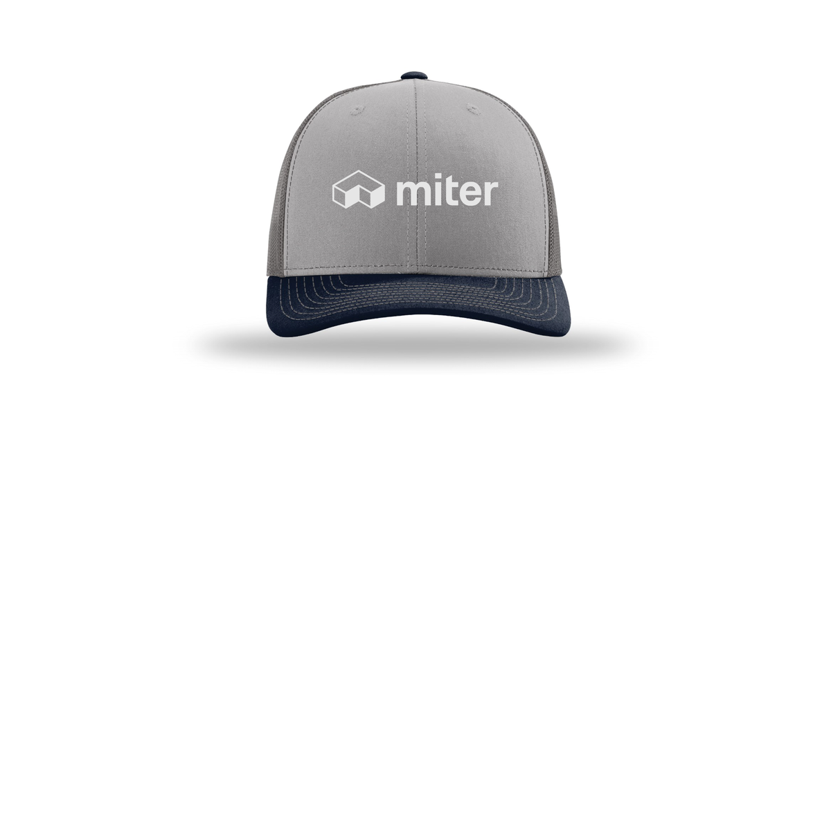 miter-richardson-trucker-cap-embroidery-capfront-R112-greycharcoalnavy-flat-front