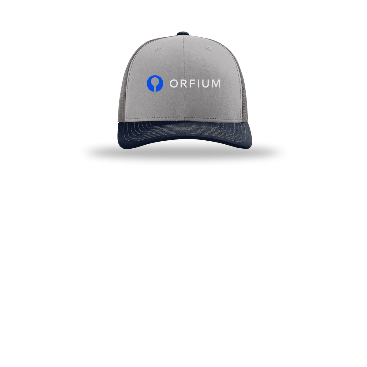 orfium-richardson-trucker-cap-embroidery-capfront-R112-greycharcoalnavy-flat-front