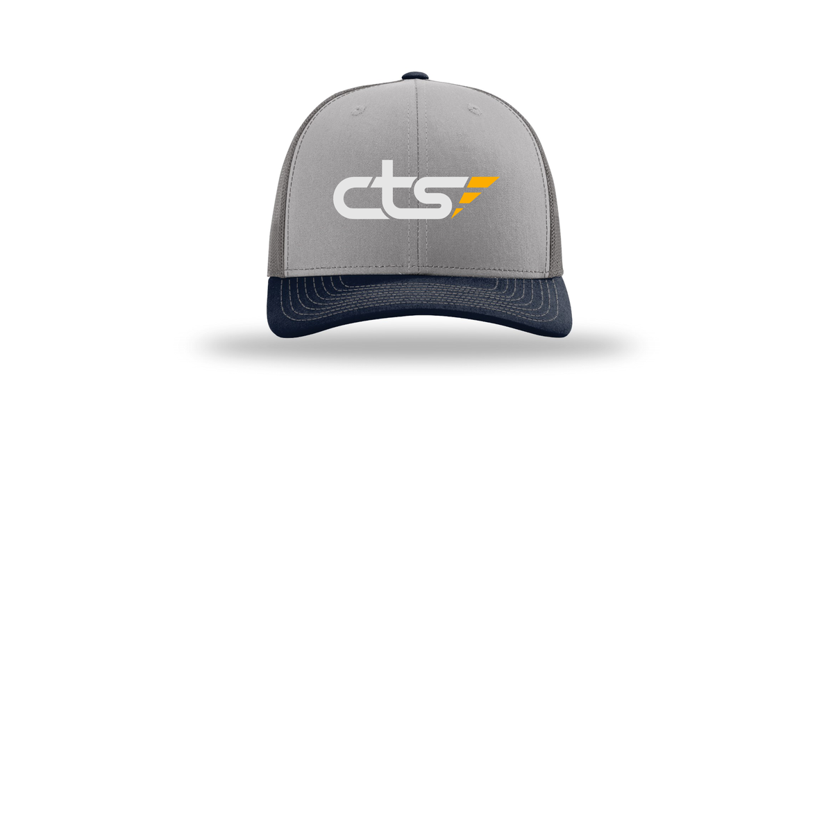 cts1-richardson-trucker-cap-embroidery-capfront-R112-greycharcoalnavy-flat-front