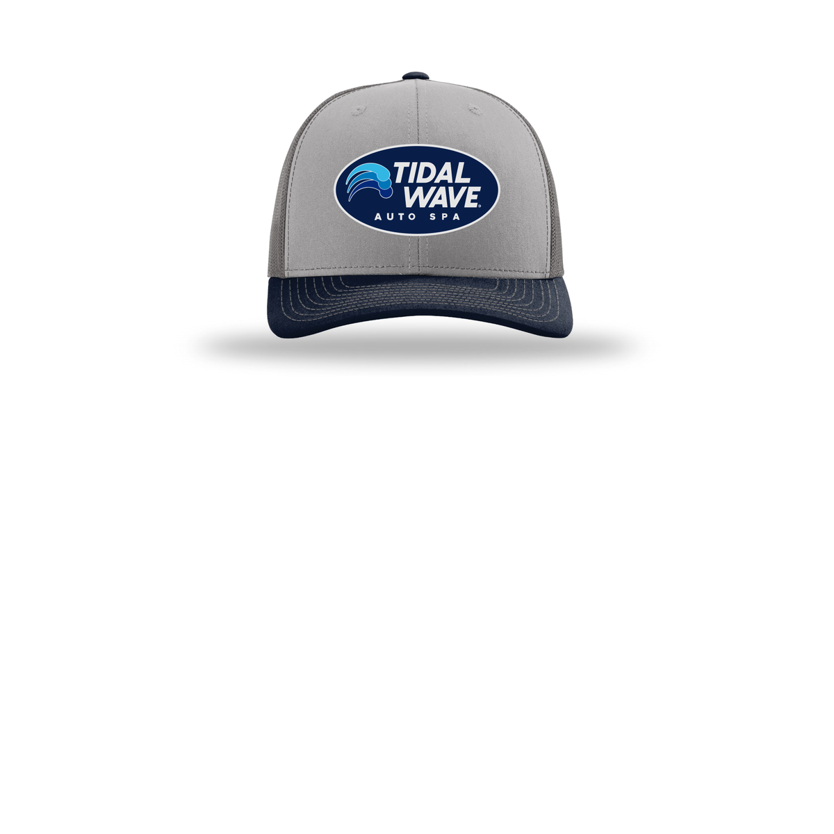 tidalwaveautospa-richardson-trucker-cap-embroidery-capfront-R112-greycharcoalnavy-flat-front