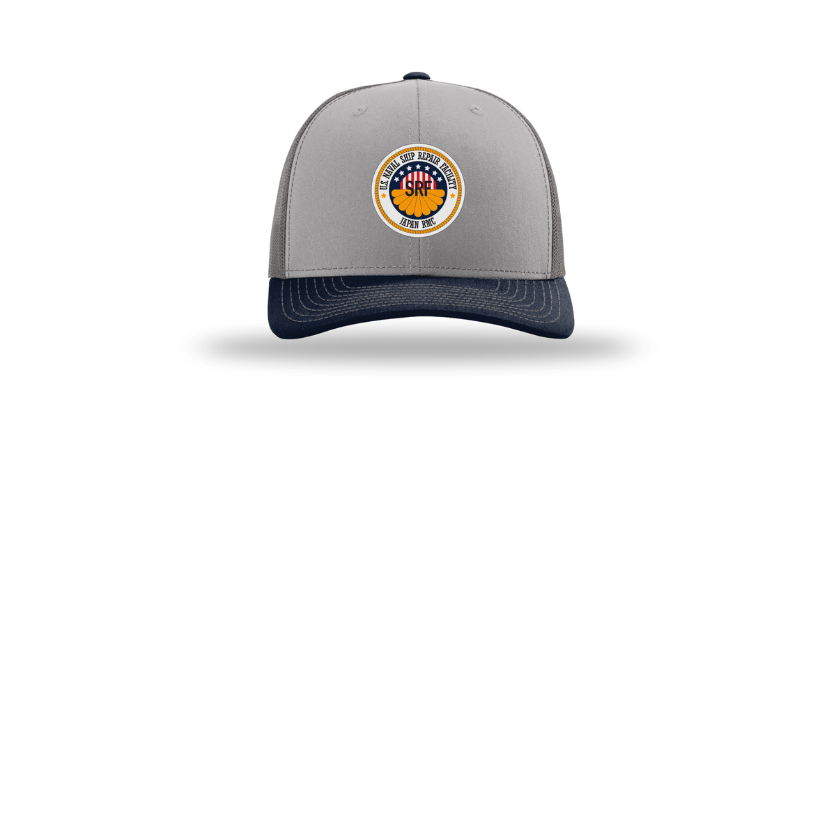 srf-jrmc-richardson-trucker-cap-embroidery-capfront-R112-greycharcoalnavy-flat-front
