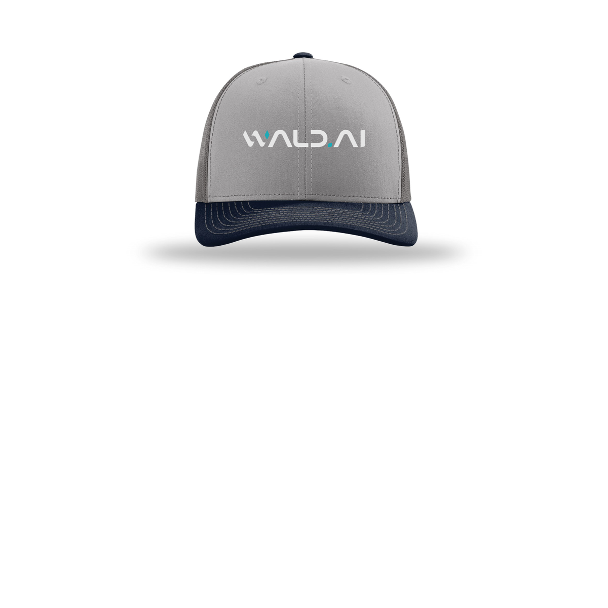 wald-richardson-trucker-cap-embroidery-capfront-R112-greycharcoalnavy-flat-front