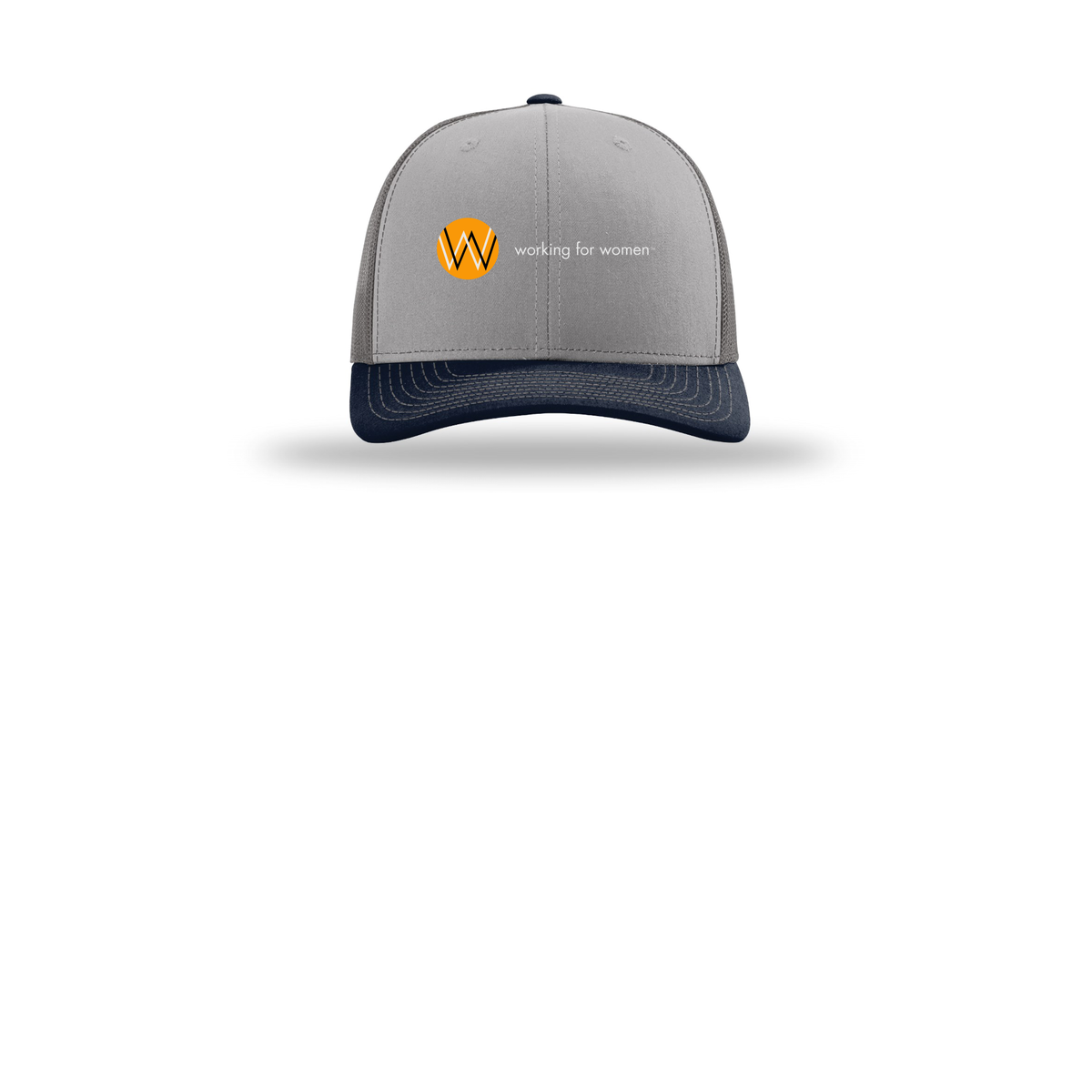 workingforwomen-richardson-trucker-cap-embroidery-capfront-R112-greycharcoalnavy-flat-front