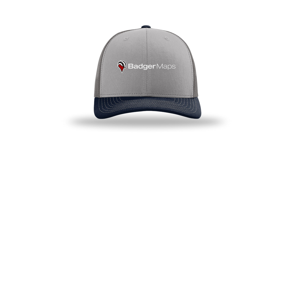 badgermapping-richardson-trucker-cap-embroidery-capfront-R112-greycharcoalnavy-flat-front