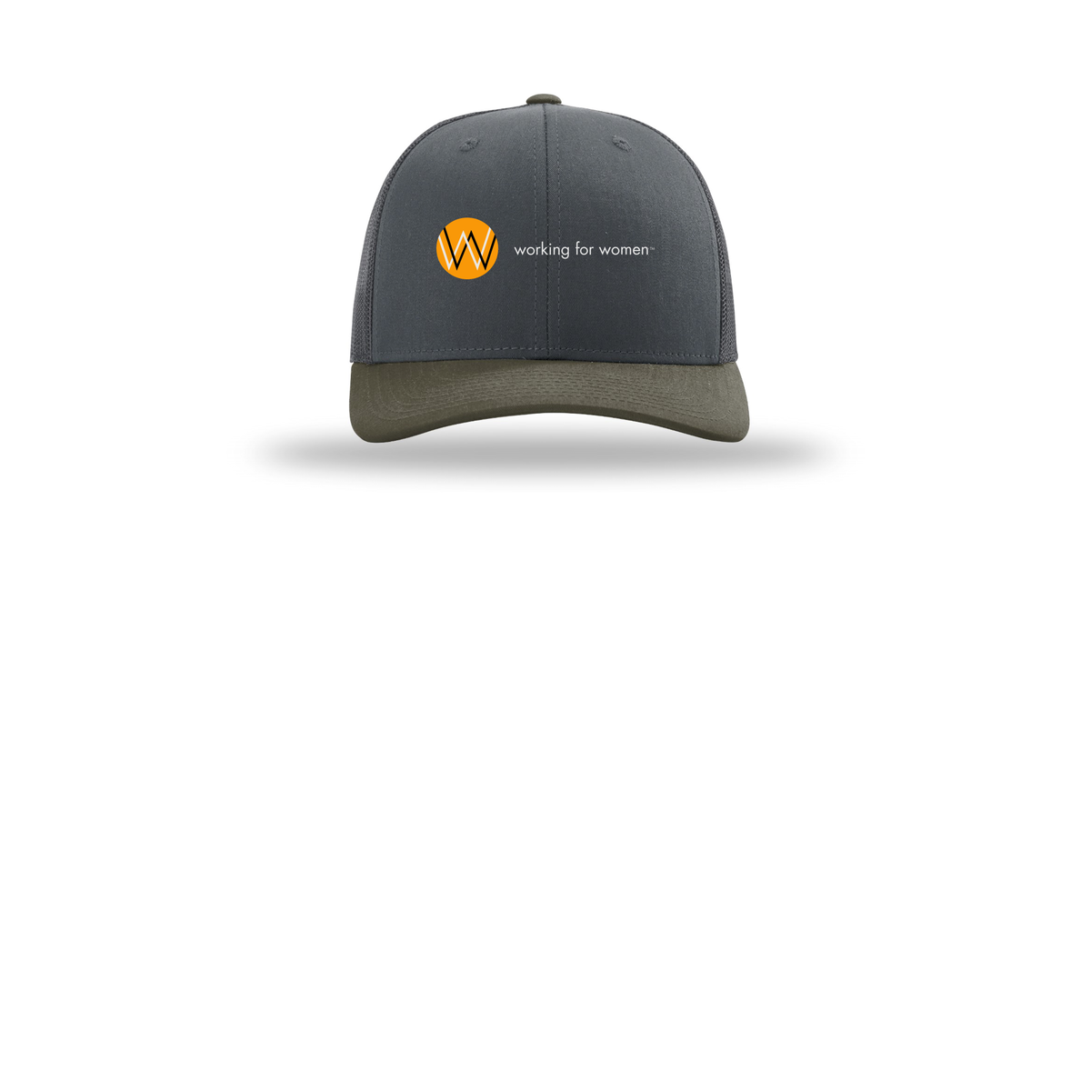 workingforwomen-richardson-trucker-cap-embroidery-capfront-R112-gunmetalgunmetalchocolatechip-flat-front