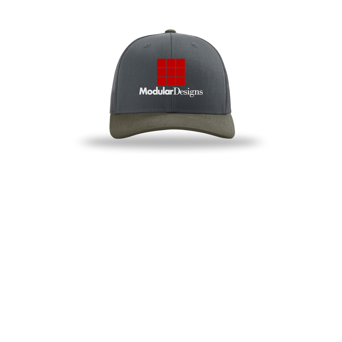 modulardesignsflooring-richardson-trucker-cap-embroidery-capfront-R112-gunmetalgunmetalchocolatechip-flat-front