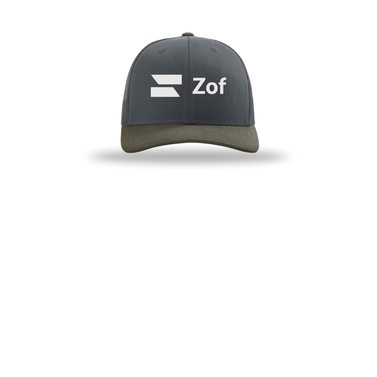 zof-richardson-trucker-cap-embroidery-capfront-R112-gunmetalgunmetalchocolatechip-flat-front