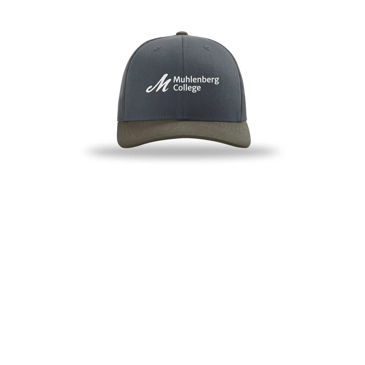 muhlenberg-richardson-trucker-cap-embroidery-capfront-R112-gunmetalgunmetalchocolatechip-flat-front