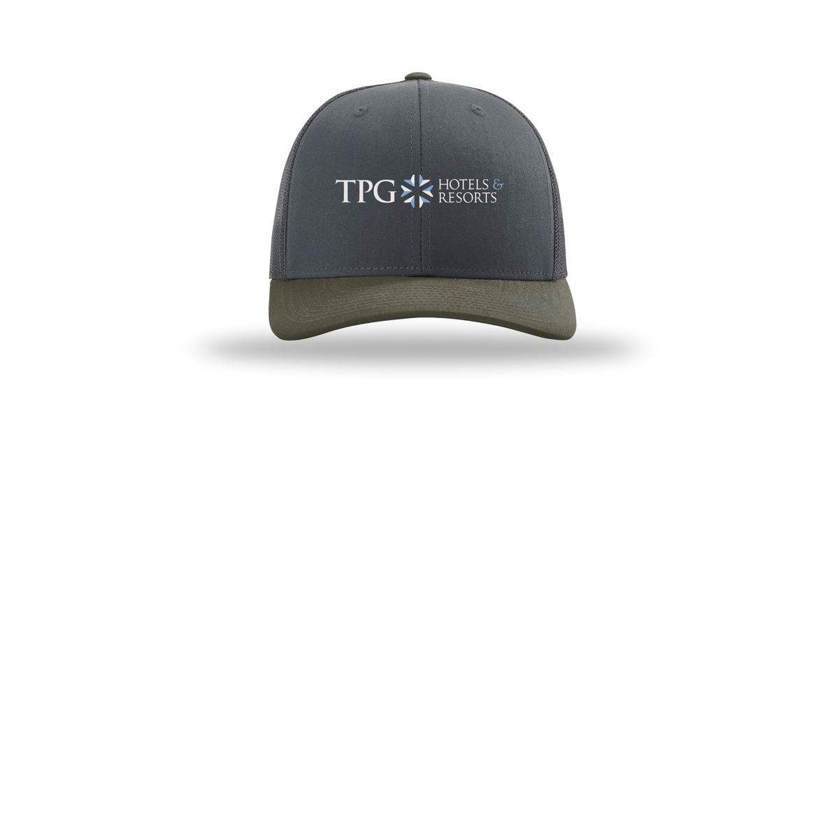 tpghotelsandresorts-richardson-trucker-cap-embroidery-capfront-R112-gunmetalgunmetalchocolatechip-flat-front