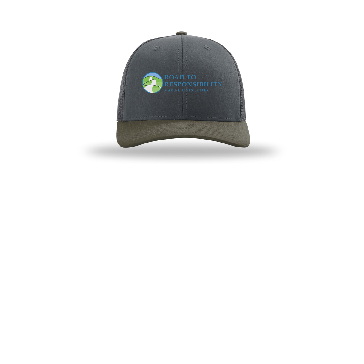roadtoresponsibility-richardson-trucker-cap-embroidery-capfront-R112-gunmetalgunmetalchocolatechip-flat-front