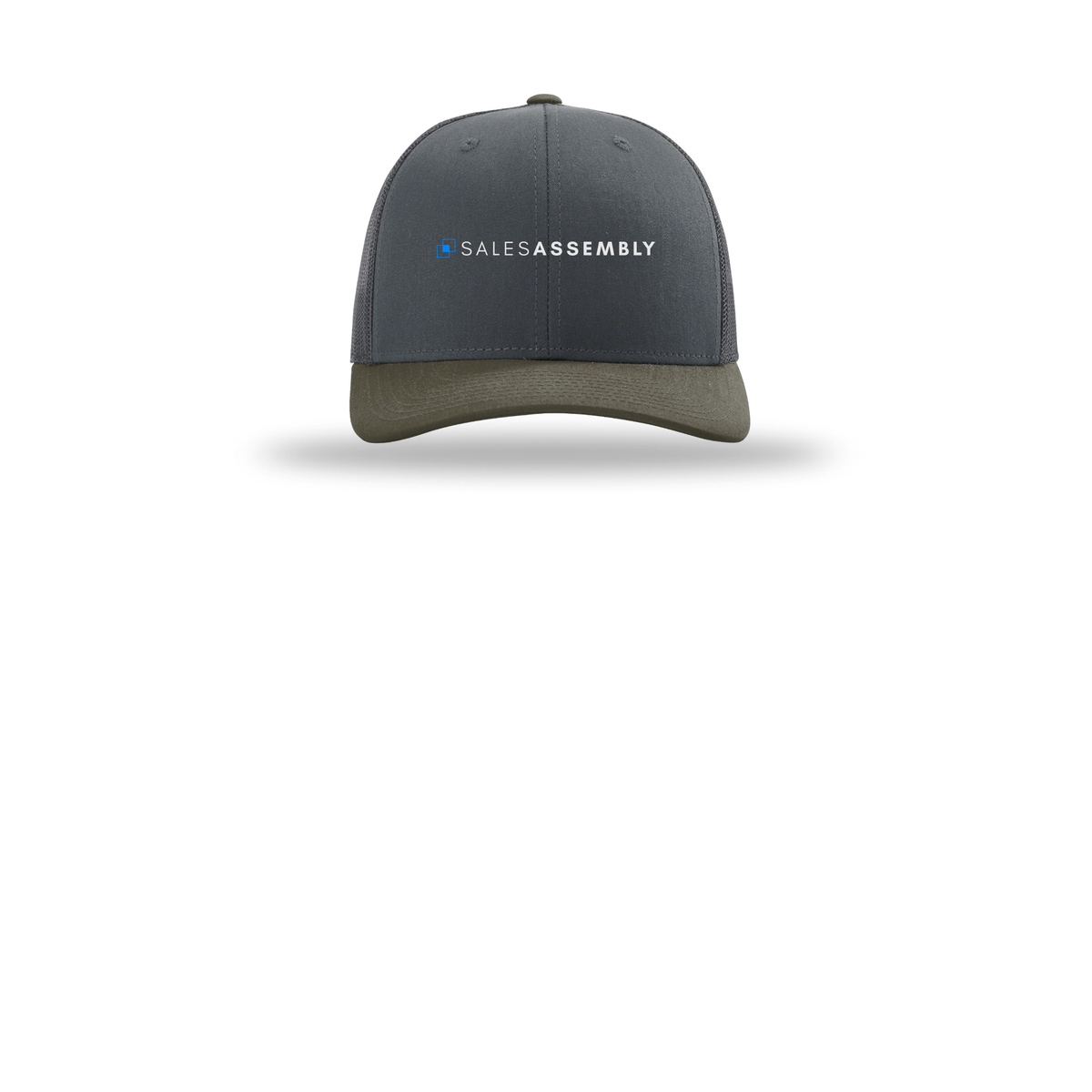 salesassembly-richardson-trucker-cap-embroidery-capfront-R112-gunmetalgunmetalchocolatechip-flat-front
