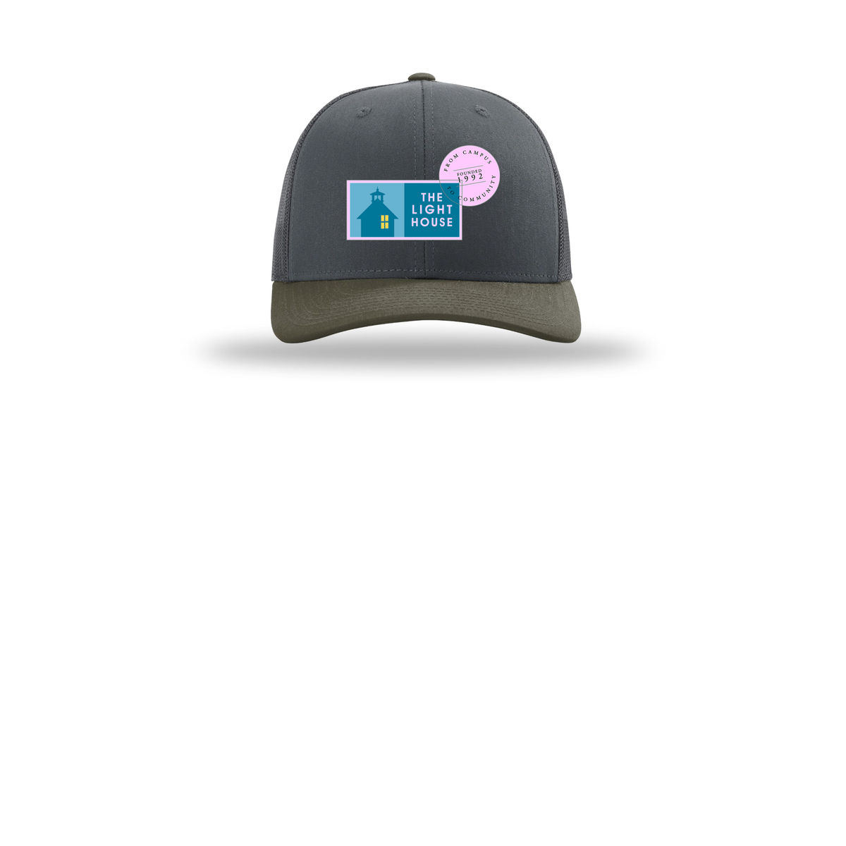 lhcampus-richardson-trucker-cap-embroidery-capfront-R112-gunmetalgunmetalchocolatechip-flat-front