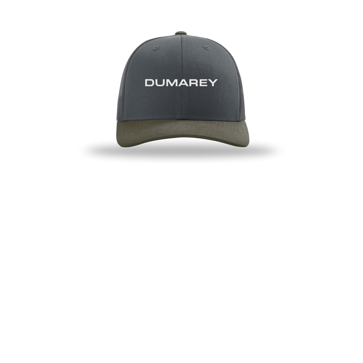 dumarey-richardson-trucker-cap-embroidery-capfront-R112-gunmetalgunmetalchocolatechip-flat-front