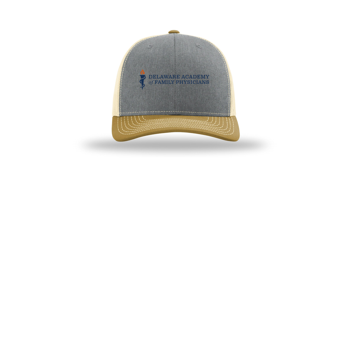 delfamdoc-richardson-trucker-cap-embroidery-capfront-R112-heathergreybirchambergold-flat-front