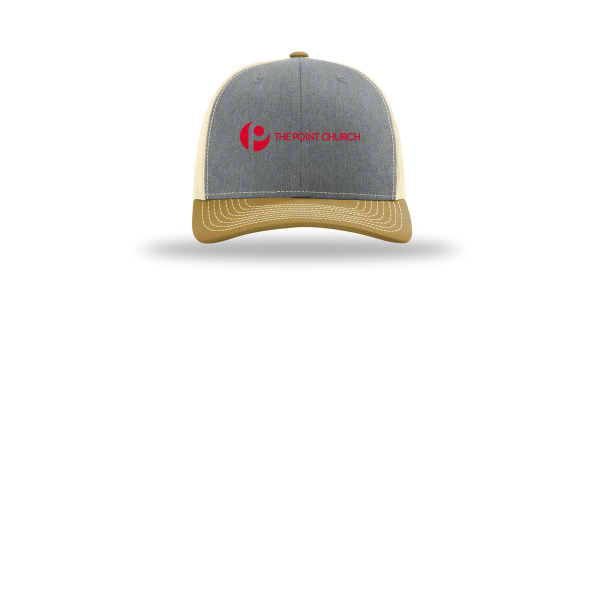 thepointva-richardson-trucker-cap-embroidery-capfront-R112-heathergreybirchambergold-flat-front
