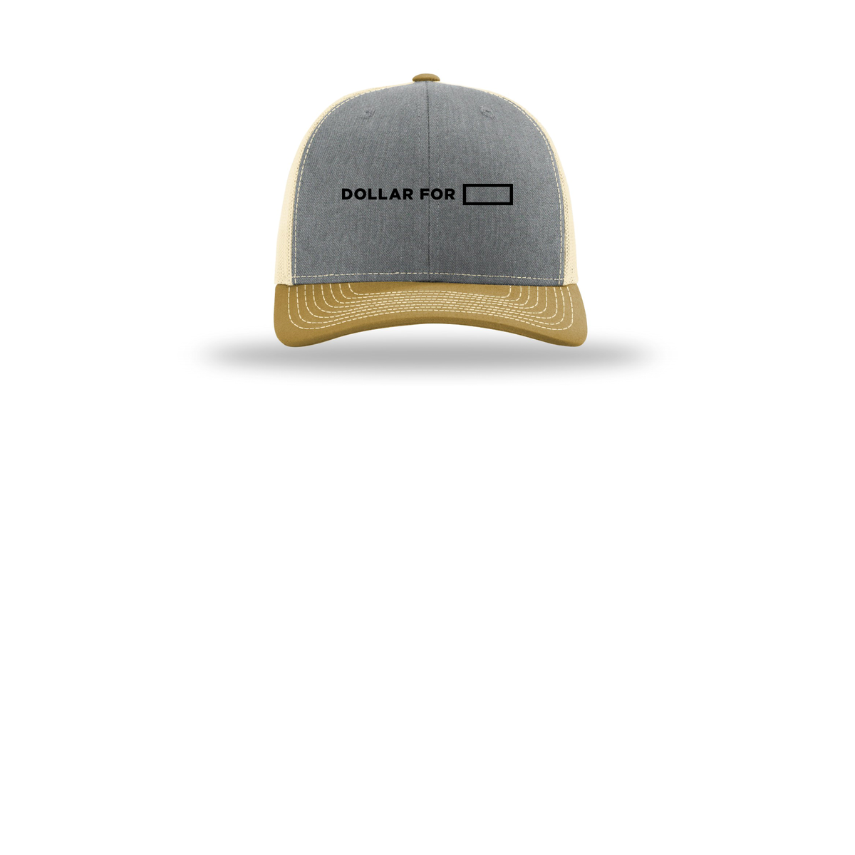 dollarfor-richardson-trucker-cap-embroidery-capfront-R112-heathergreybirchambergold-flat-front