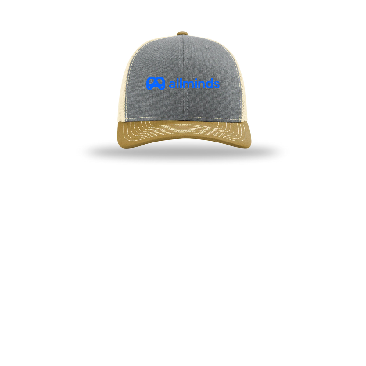 getallminds-richardson-trucker-cap-embroidery-capfront-R112-heathergreybirchambergold-flat-front