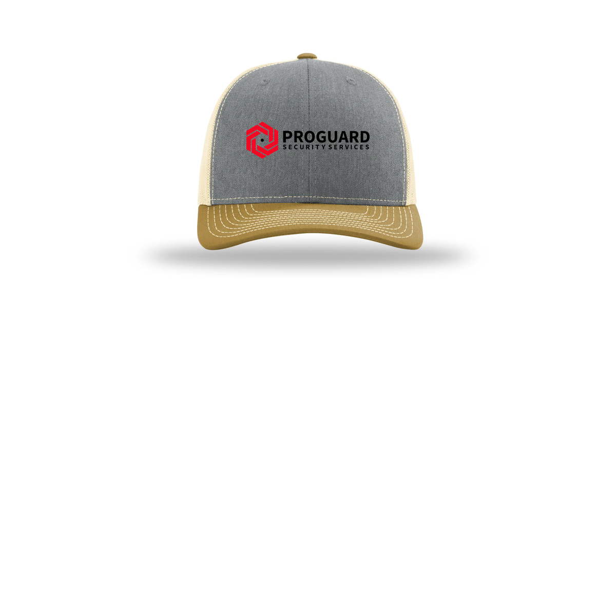 proguardsecurityservices-richardson-trucker-cap-embroidery-capfront-R112-heathergreybirchambergold-flat-front