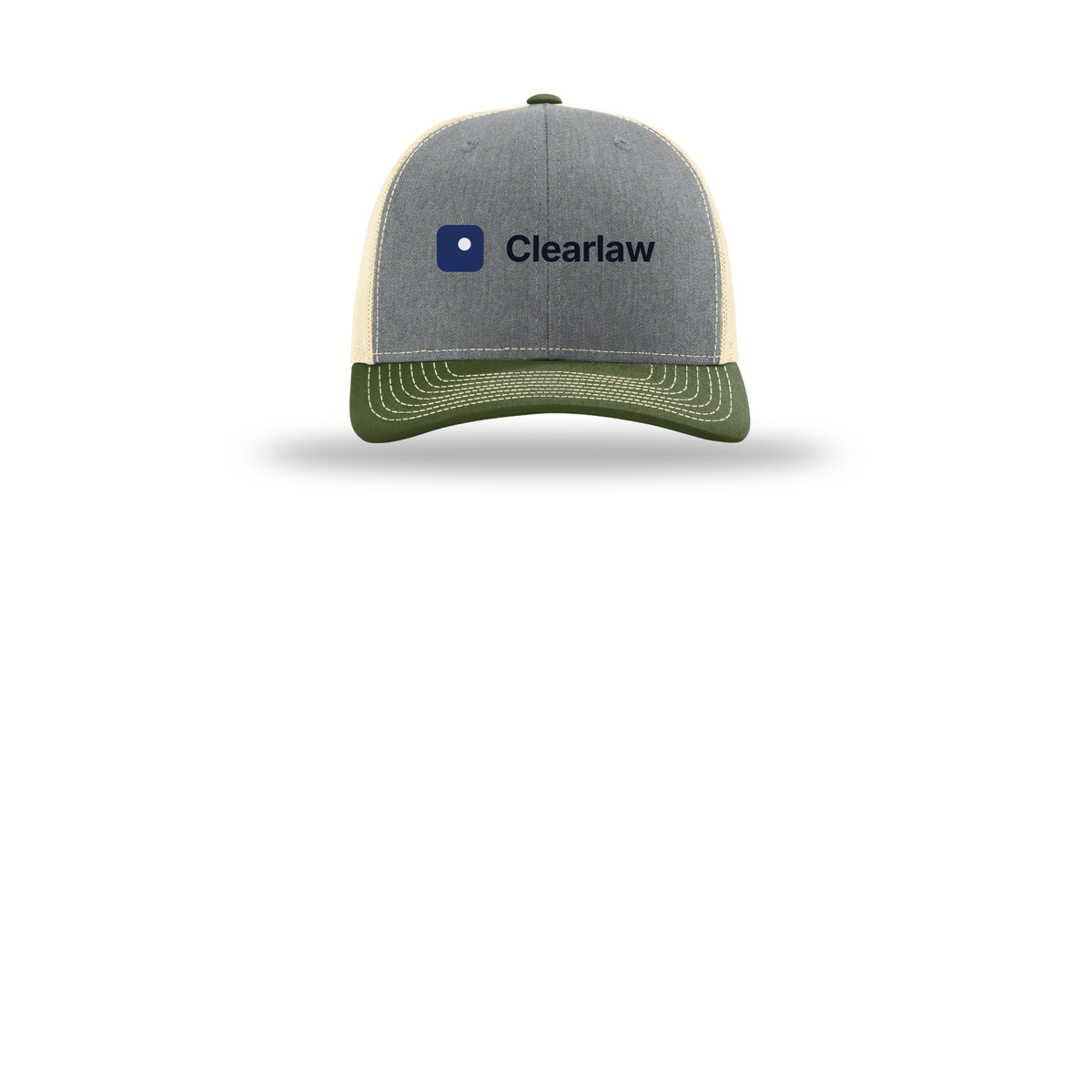 clearlaw-richardson-trucker-cap-embroidery-capfront-R112-heathergreybircharmyolive-flat-front