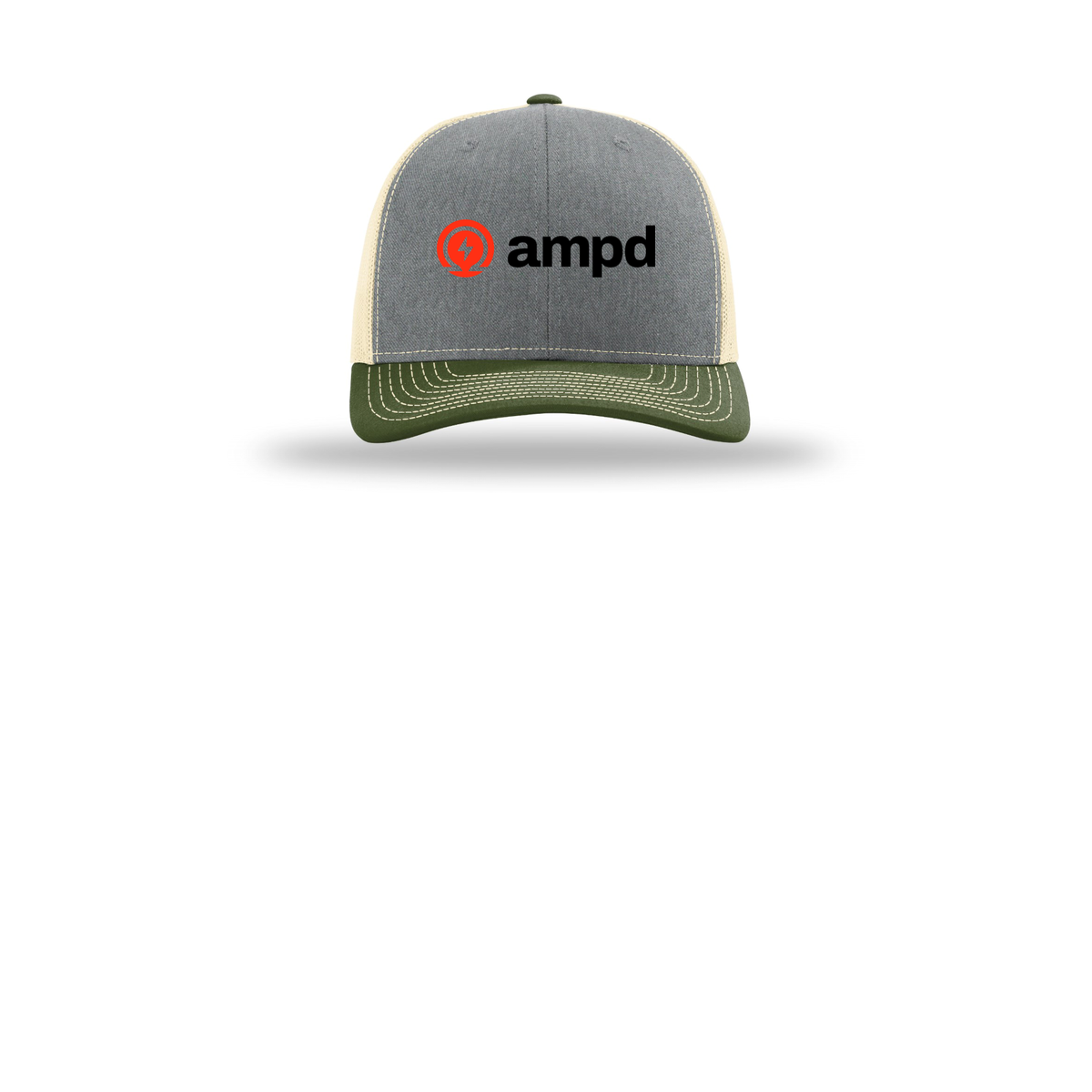 ampd-richardson-trucker-cap-embroidery-capfront-R112-heathergreybircharmyolive-flat-front