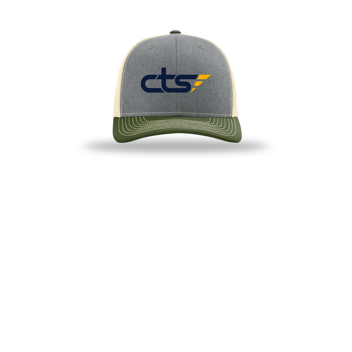 cts1-richardson-trucker-cap-embroidery-capfront-R112-heathergreybircharmyolive-flat-front