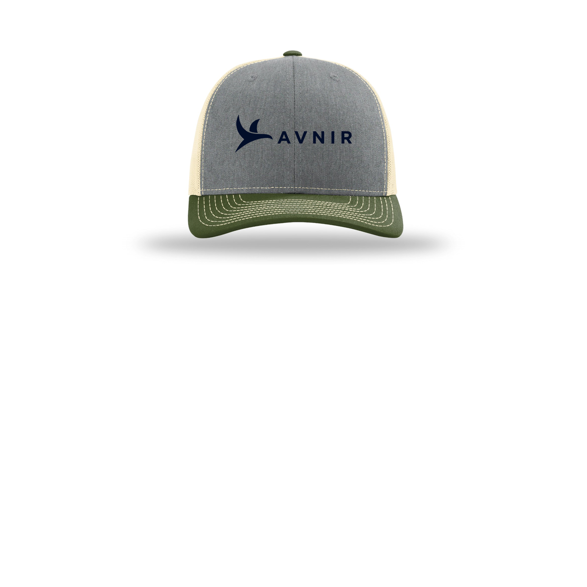 avnir-richardson-trucker-cap-embroidery-capfront-R112-heathergreybircharmyolive-flat-front