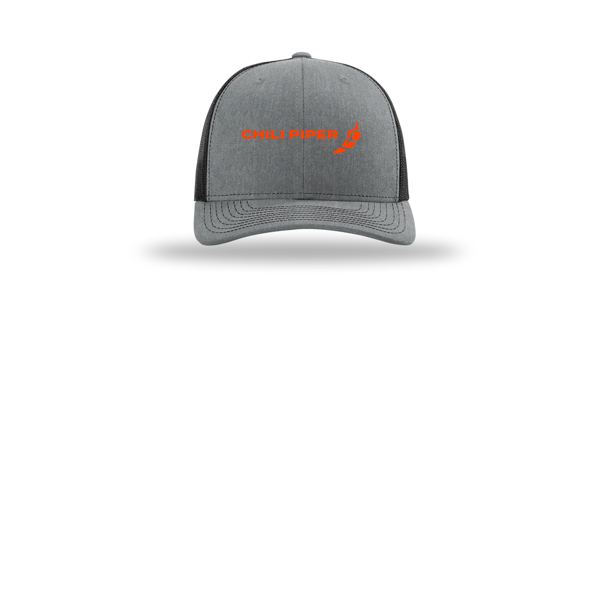 chilipiper-richardson-trucker-cap-embroidery-capfront-R112-heathergreyblack-flat-front