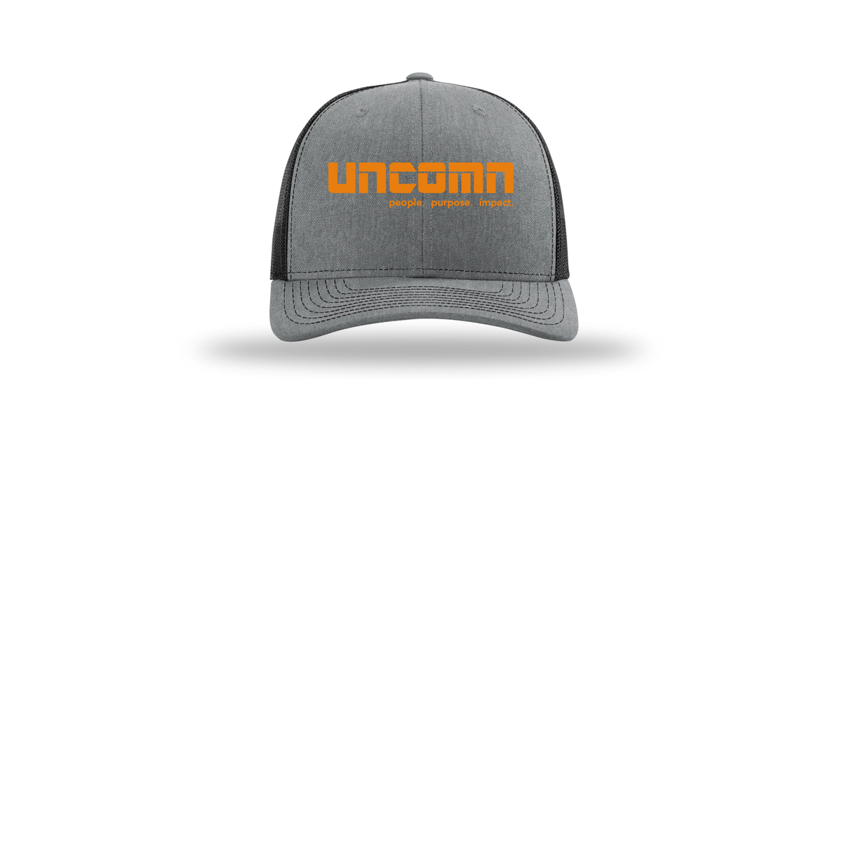 uncomn-richardson-trucker-cap-embroidery-capfront-R112-heathergreyblack-flat-front
