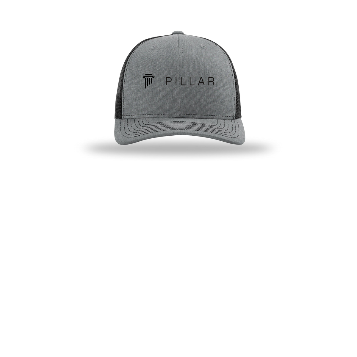 pillar-richardson-trucker-cap-embroidery-capfront-R112-heathergreyblack-flat-front