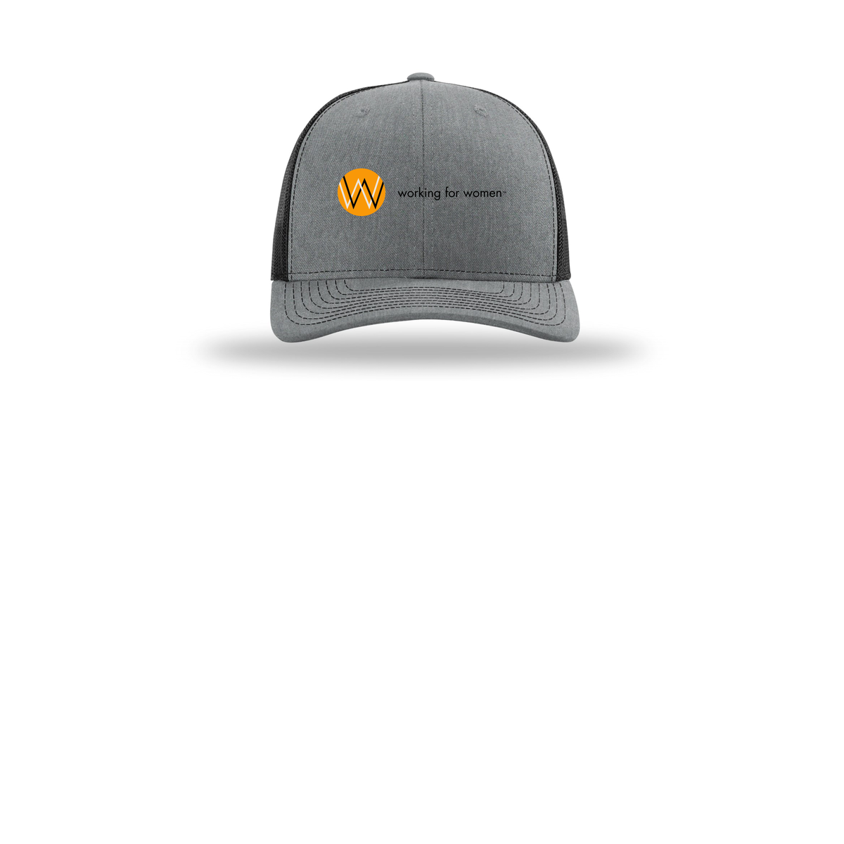 workingforwomen-richardson-trucker-cap-embroidery-capfront-R112-heathergreyblack-flat-front