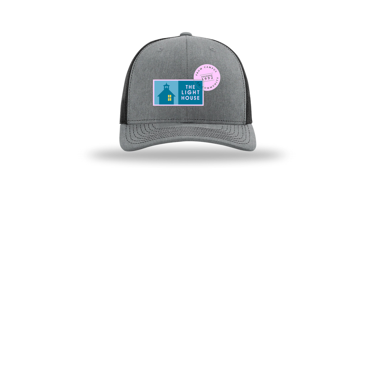 lhcampus-richardson-trucker-cap-embroidery-capfront-R112-heathergreyblack-flat-front