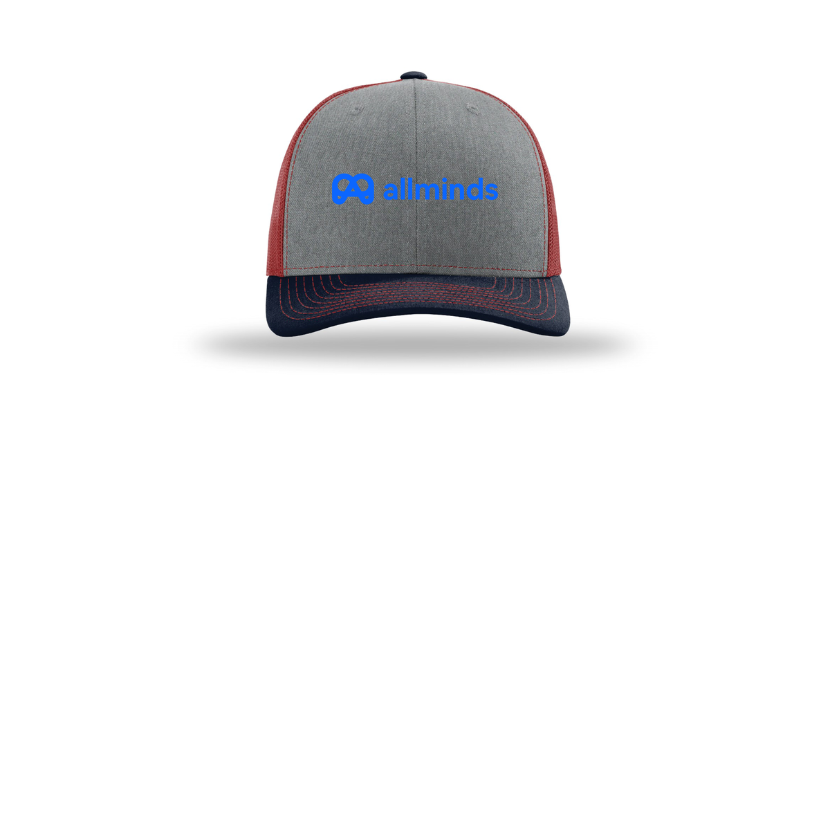 getallminds-richardson-trucker-cap-embroidery-capfront-R112-heathergreycardinalnavy-flat-front
